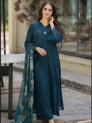 *Zullbery Luxury 3Pc Summer Collection – 90/70 Fine Lawn with Printed Chiffon Dupatta | Heavy Chikankari Embroidery Suit*