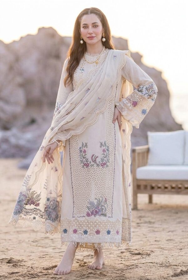 2026 Eid Collection – Qalamkar Luxury Lawn Suit with Organza Embroidered Dupatta | Premium 3 Pcs Dress